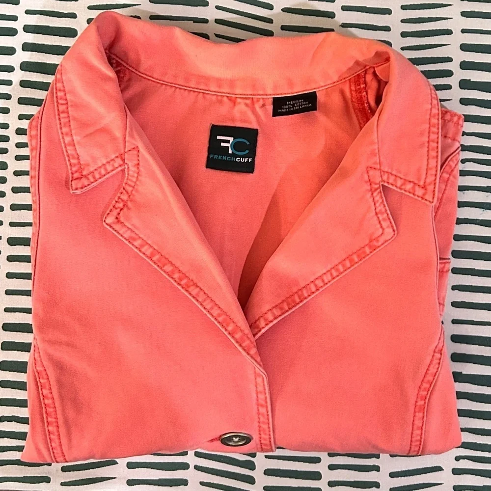 🌸 French Cuff Coral Cotton Blazer Jacket | Women’s Medium